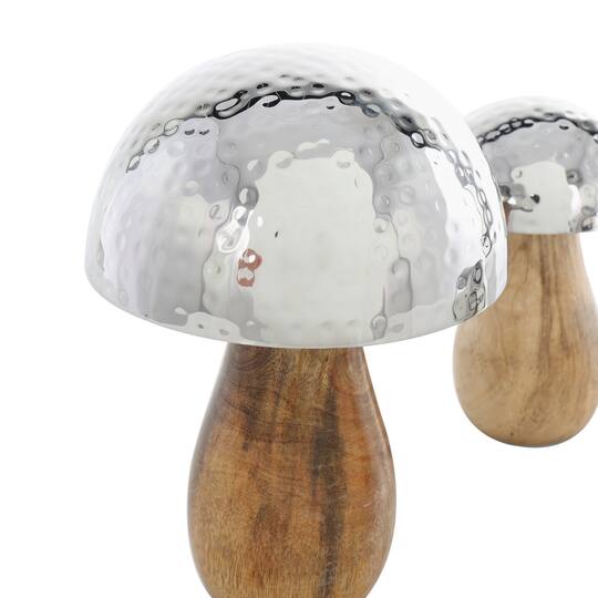 Stainless Steel & Wood Mushroom Hammered Sculpture Set
